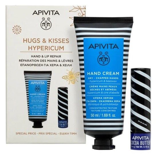 Apivita Hand and Lip Care Набор Hand & Lip Repair  Набор: крем для рук со Зверобоем, стик для губ Масло какао