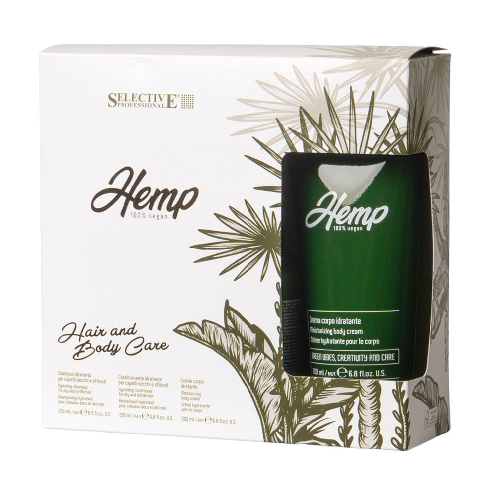 Selective Professional Hemp Набор Hemp Hair and Body Care «Объятия природы, полные заботы» Набор для волос и тела, рождественский: шампунь, кондиционер, крем для тела