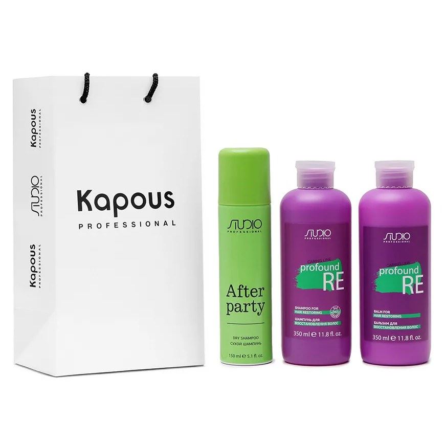 Kapous Professional Caring Line Набор для ослабленных волос «Profound Re» Набор: шампунь, бальзам, сухой шампунь, пакет