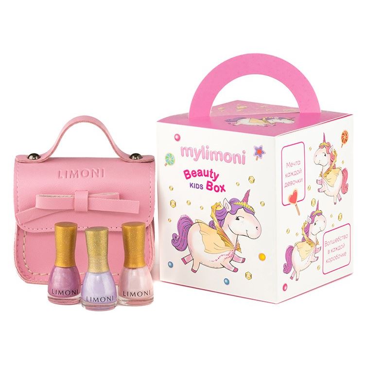 Limoni Gift Sets Набор 45 Beauty Kids Box Набор детcкий: набор лаков для ногтей 3 шт, сумочка розовая (в коробке)