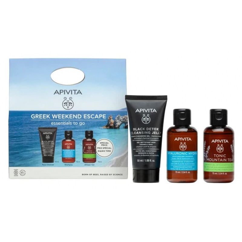 Apivita Cleansing Набор "Летнее путешествие" Набор: Greek Weekend Escape гель очищающий для лица и глаз, шампунь, гель для душа