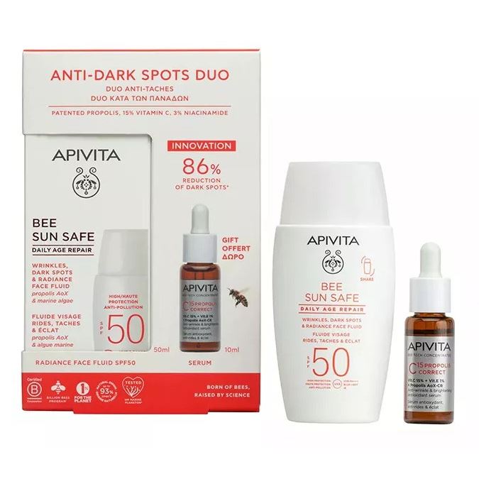 Apivita Bee Sun Safe Набор Bee Sun Safe Set - Anti-Dark Spots Duo Набор: антивозрастная эмульсия, сыворотка (миниатюра)