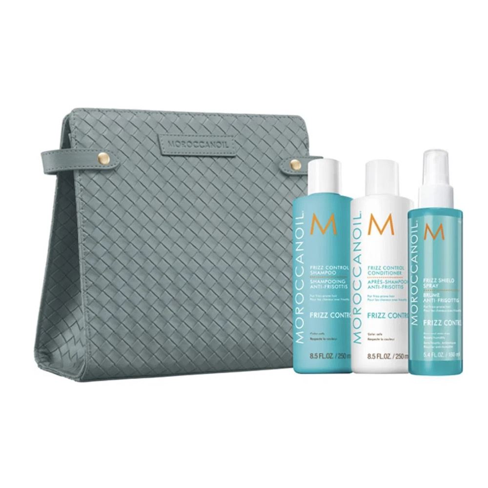 Moroccanoil Smooth Набор Frizz Control в серой косметичке Весенний набор в серой косметичке Frizz Control: шампунь, кондиционер, спрей-защита