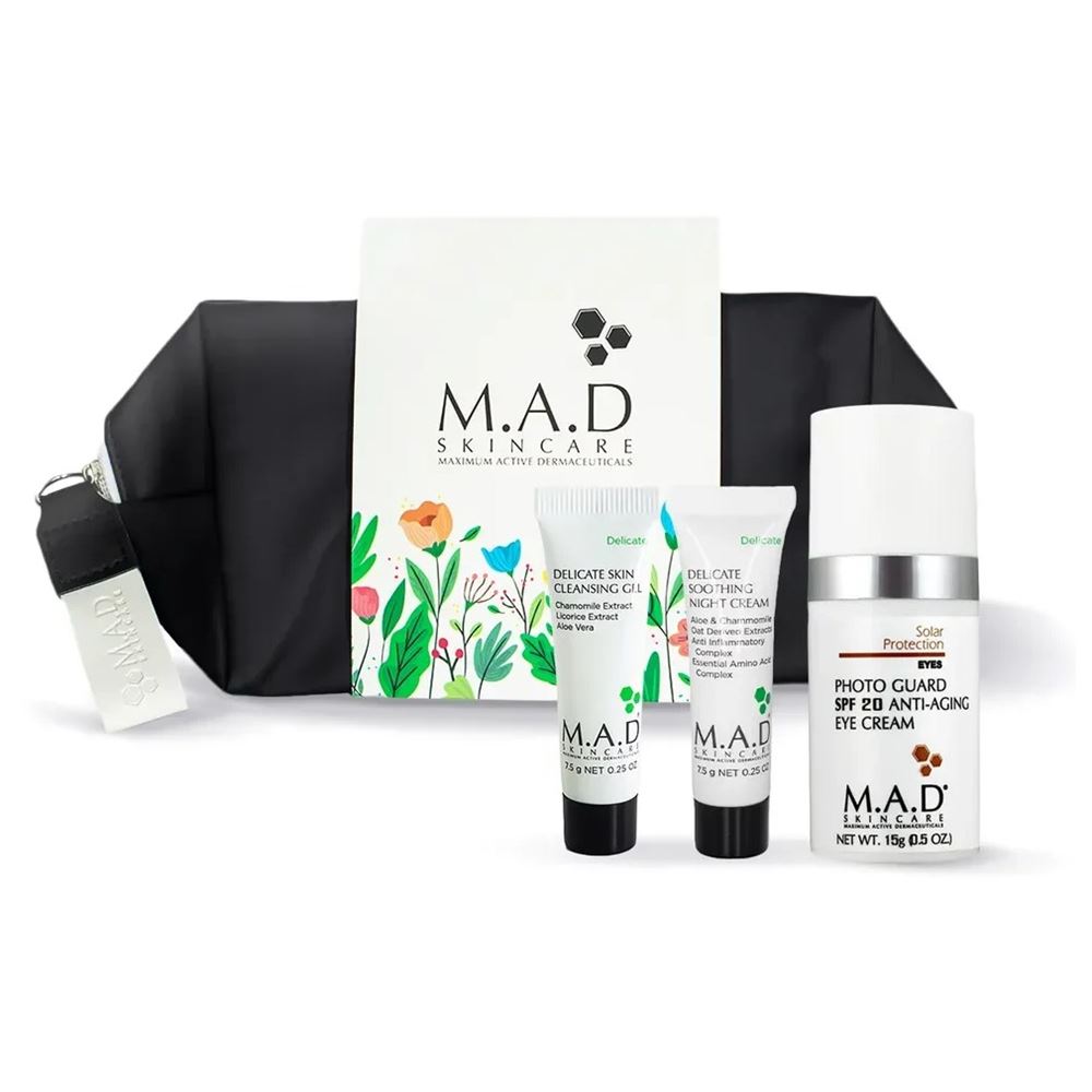 M.A.D Skincare Anti-Age Набор Soft Focus Kit Набор Бережный лифтинг: крем для глаз, ночной крем, очищающий гель, косметичка