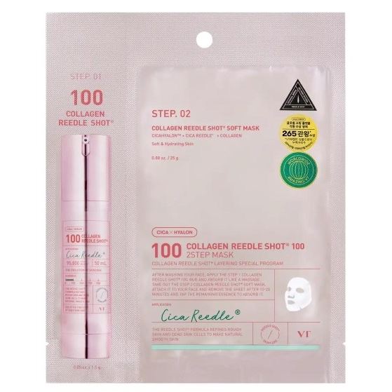 VT Cosmetics Collagen Collagen Reedle Shot 100 2Step Mask Двухступенчатая тканевая маска с микроиглами и коллагеном