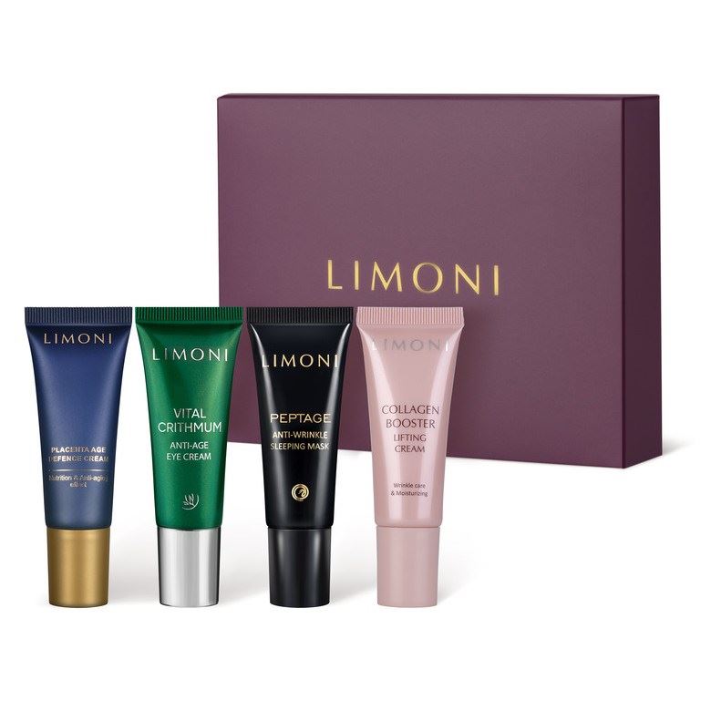 Limoni Gift Sets Набор Anti-Age Mini Set миниатюр антивозрастного ухода  Набор: крем с коллагеном, крем с плацентой, ночная маска со змеиным ядом, крем для век с критмумом