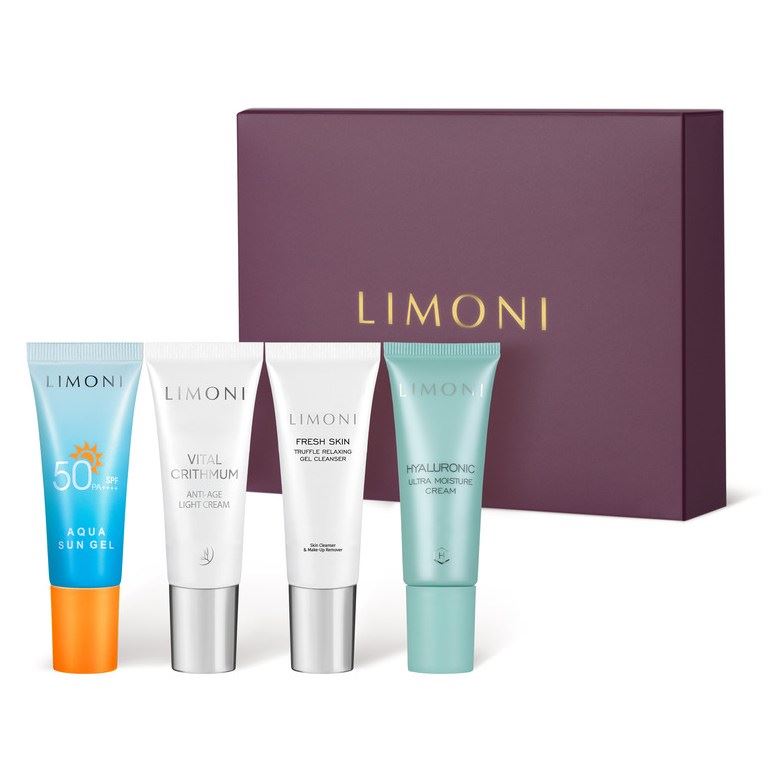 Limoni Gift Sets Набор Light Travel Set миниатюр базового ухода  Набор: гель с трюфелем, легкий крем с критмумом, крем-гель, крем с гиалуроновой кислотой